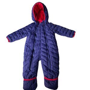 SNOZU Hooded Snowsuit Baby 9-12 Mo Puffer Bunting Blue Fleece Lined Zip Unisex